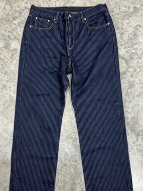 Levis Jeans Mens 34x30 Blue Dark Wash Regular Fit Straight Pinstripe Denim Pants